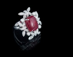 Set in 18 Karat Gold, Art Deco Style Burma Spinel and Diamonds Cocktail Ring