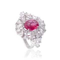 18 Karat White Gold Ceylon Spinel and Rose Cut Diamonds Cocktail Ring