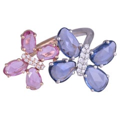 Verlobungsring aus 18 Karat Weißgold, blaue und rosa Saphire aus Ceylon und Diamanten