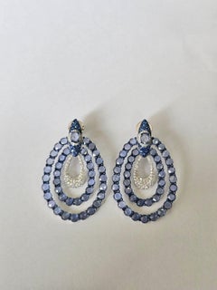 Set in 18K white Gold, Ceylon Blue Sapphires & Diamond Chandelier Earrings