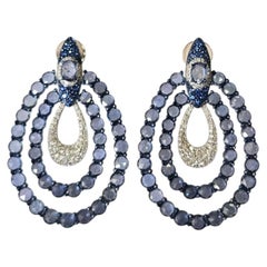 Set in 18K white Gold, Ceylon Blue Sapphires & Diamond Chandelier Earrings