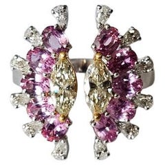 Set in 18K white Gold, Ceylon Pink Sapphires & Yellow Diamonds Engagement Ring