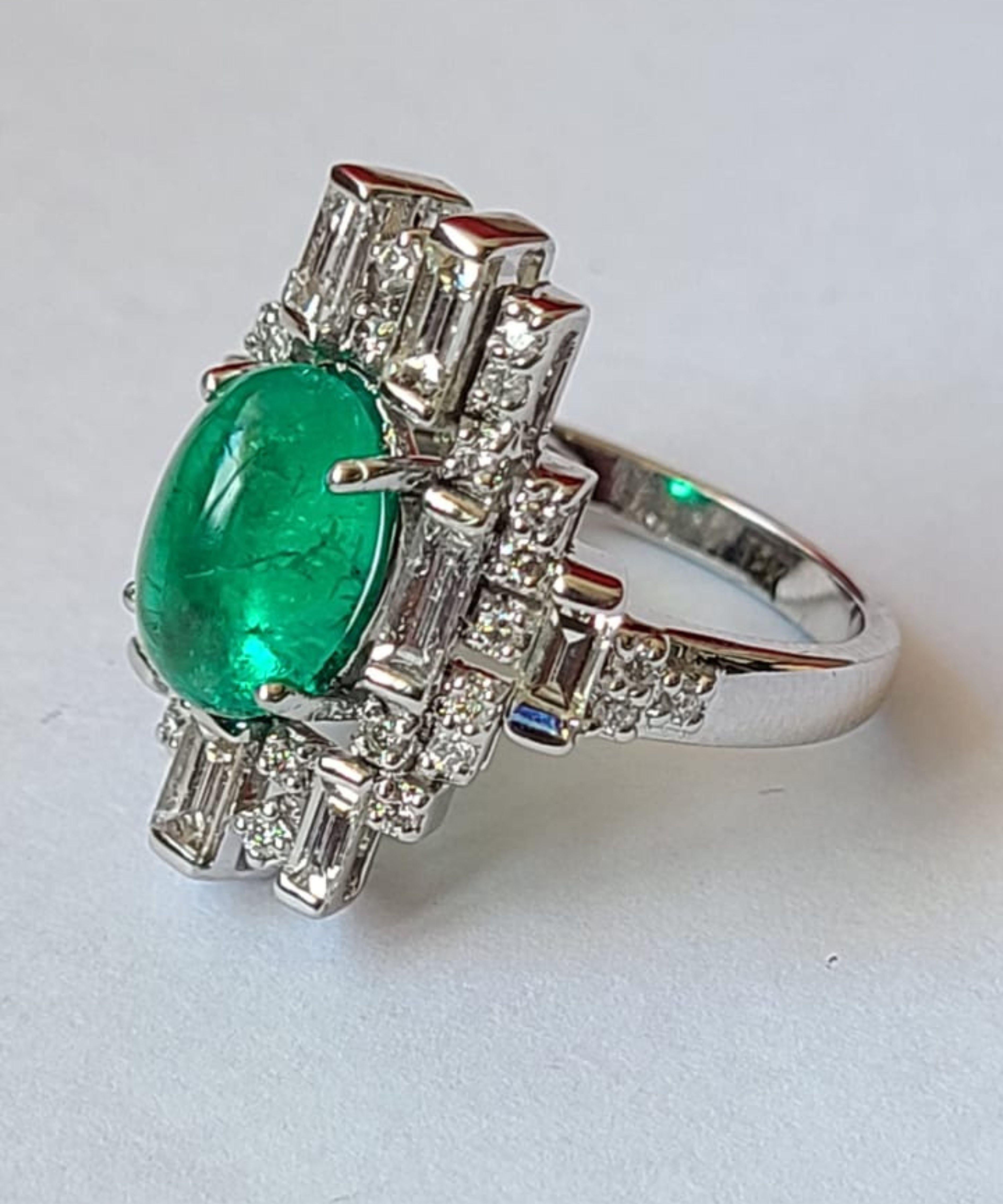 Women's or Men's  2.61carats natural Columbian Emerald & Diamonds, Art-Deco Style Engagement Ring
