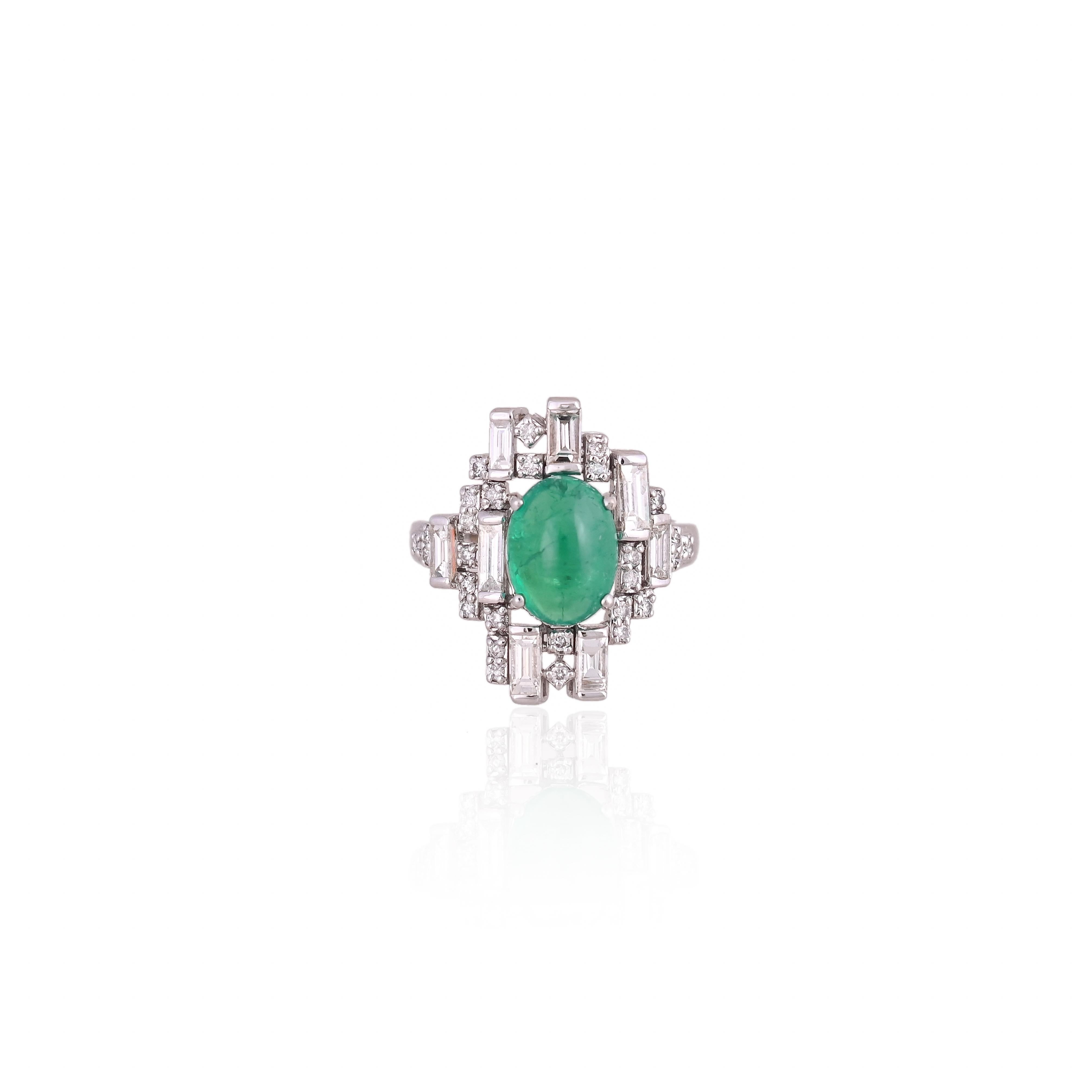  2.61carats natural Columbian Emerald & Diamonds, Art-Deco Style Engagement Ring 2