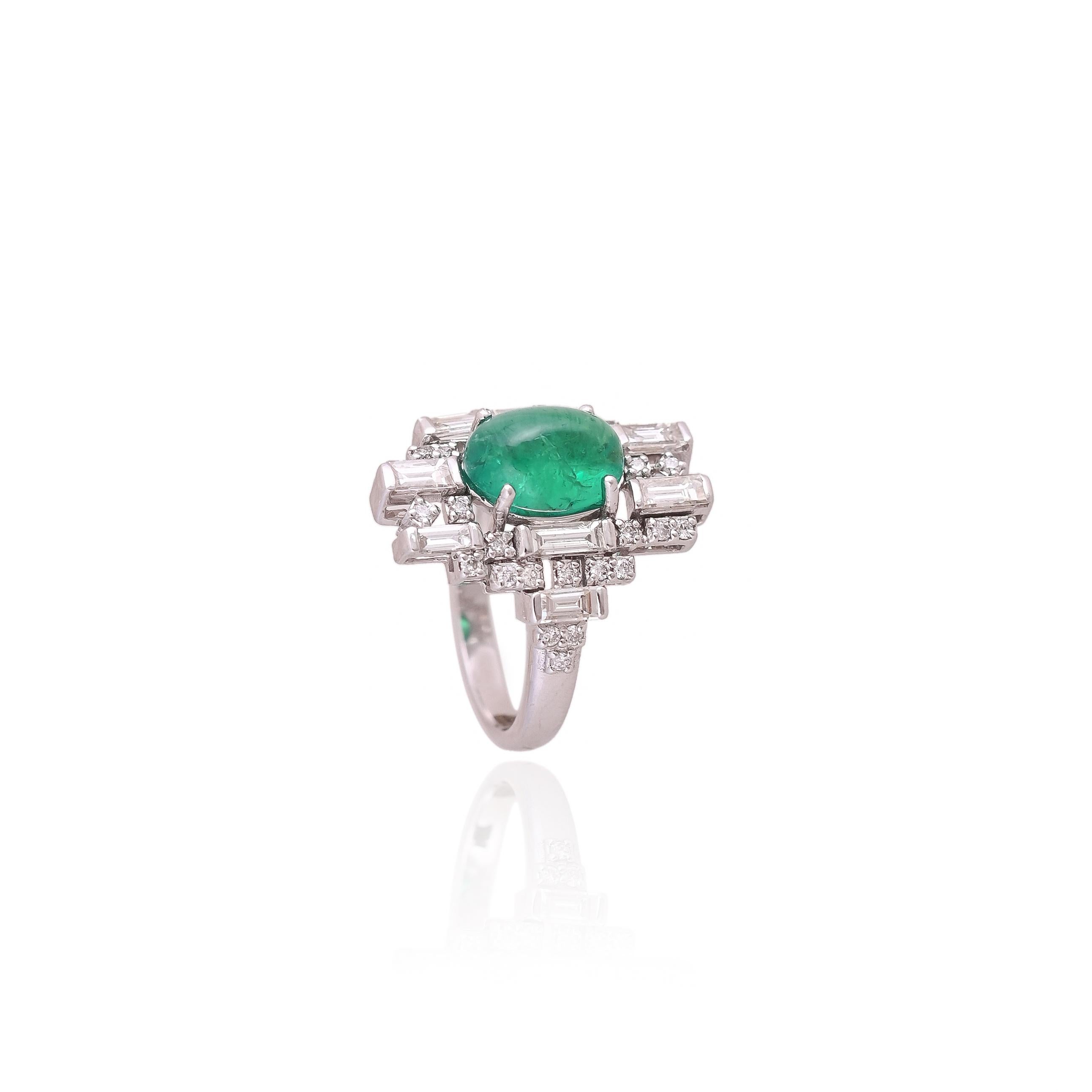 2.61carats natural Columbian Emerald & Diamonds, Art-Deco Style Engagement Ring 3