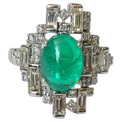 2.61carats natural Columbian Emerald & Diamonds, Art-Deco Style Engagement Ring