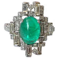 Smeraldo colombiano naturale da 2,61 carati e diamanti, anello di fidanzamento in stile Art-Deco