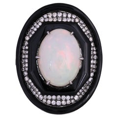 Kuppel-Cocktailring aus 18 Karat Weißgold, äthiopischer Opal, schwarzer Onyx und Diamanten