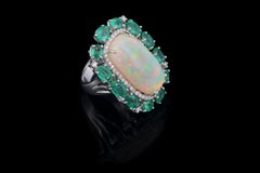 Set in 18 Karat White Gold, Ethiopian Opal, Emerald and Diamonds Cocktail Ring