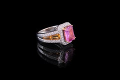 Set in 18 Karat White Gold, GRS Certified Pink and Yellow Sapphire 3-Stone Ring