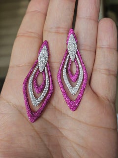 Set in 18K white Gold, invisible set, Rubies & Diamonds Chandelier Earrings