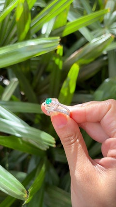 Set in 18K white Gold, Morganite, Emerald & Diamonds "Kissing" Engagement Ring