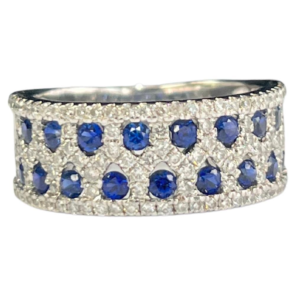 Set in 18K White Gold, natural Ceylon Blue Sapphire & Diamonds Band/Wedding Ring