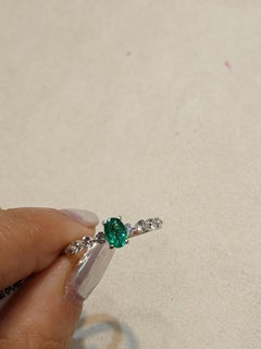 Set in 18K white Gold, natural Colombian Emerald & Diamond Engagement Ring