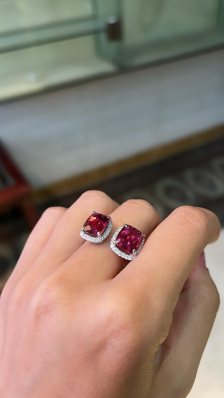 Set in 18K White Gold, natural Rubellite and Diamonds Cocktail / Two ...