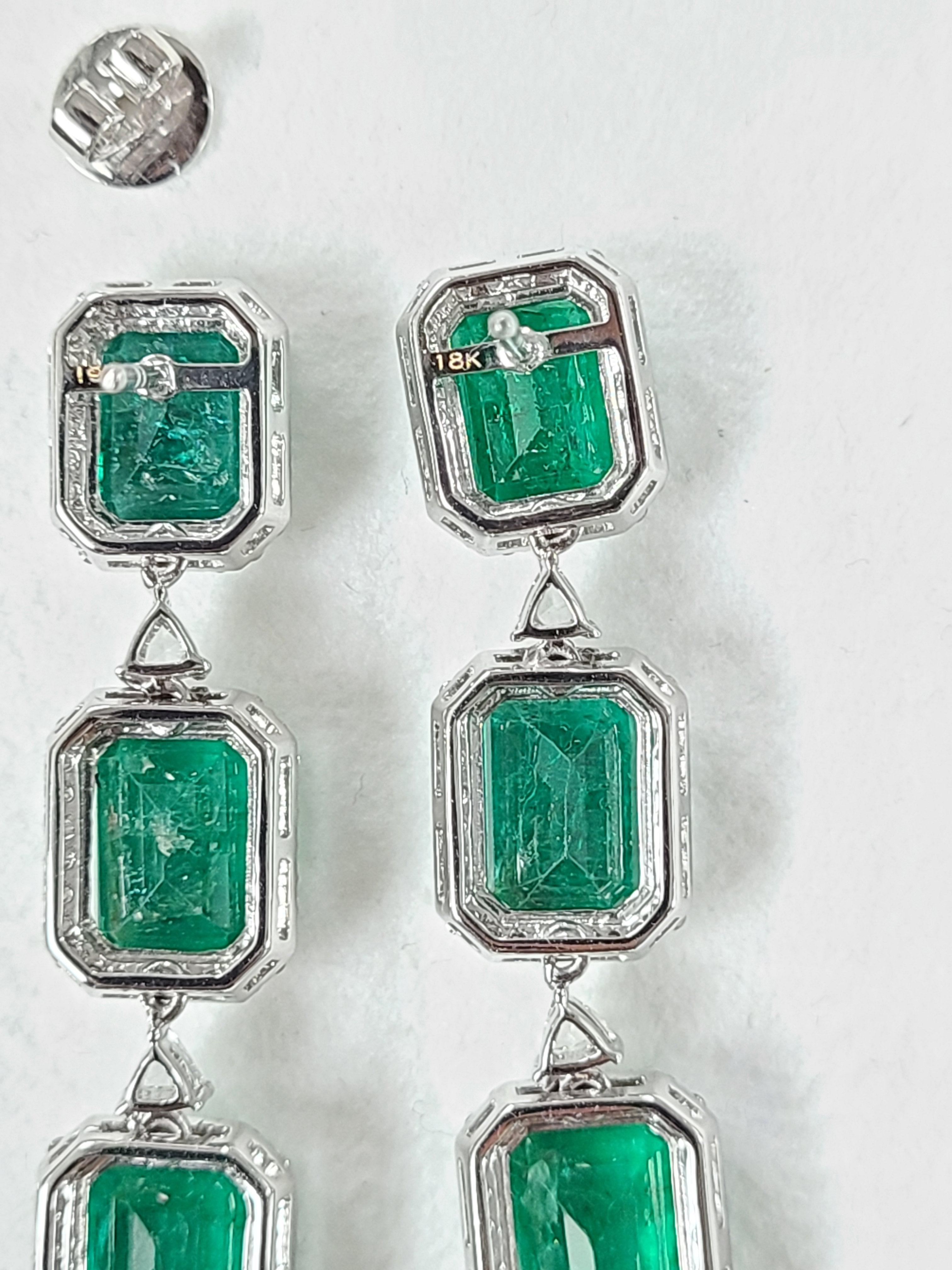 18 Karat White Gold Natural Zambian Emeralds Earrings with Diamonds 1