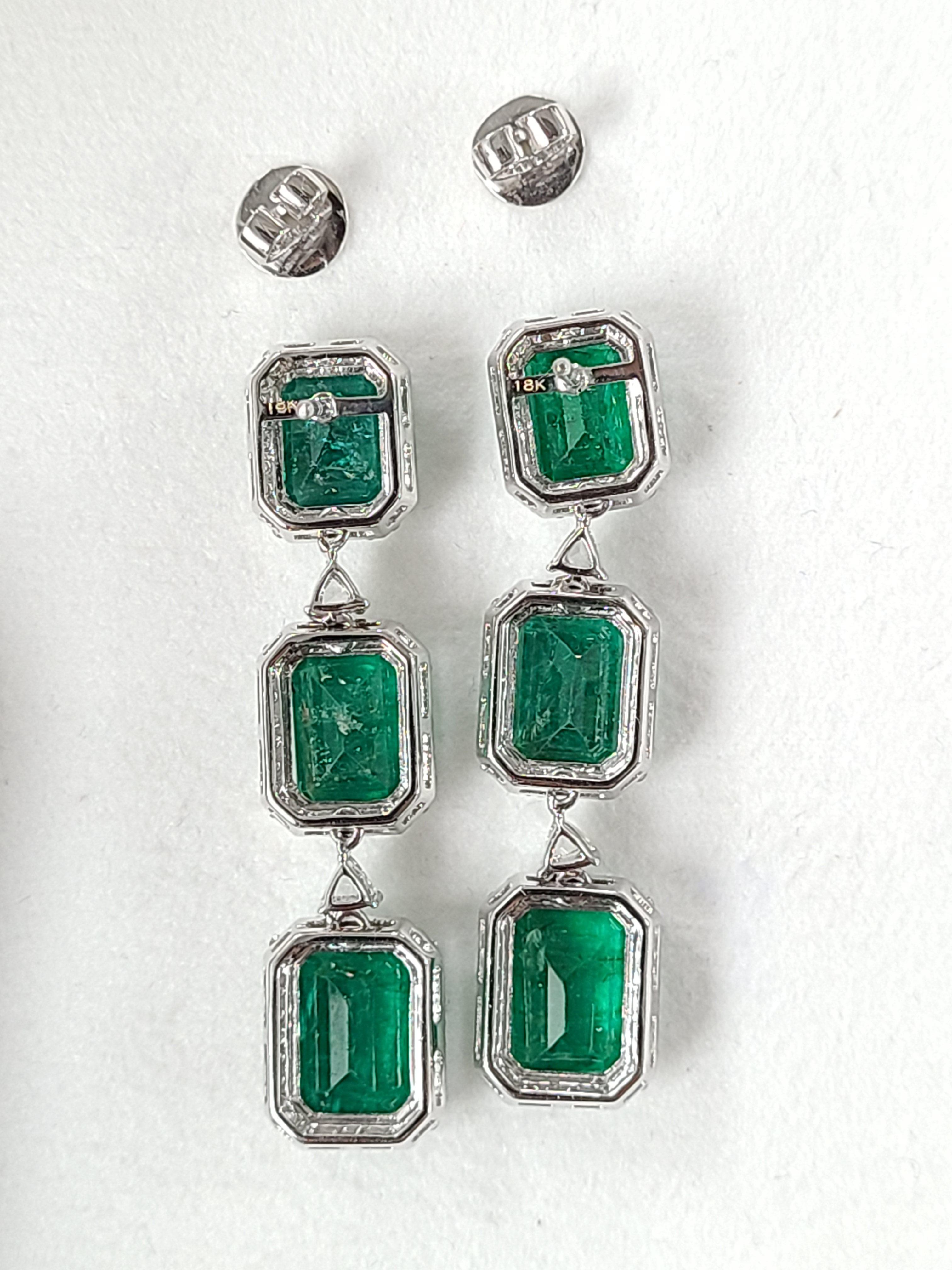 18 Karat White Gold Natural Zambian Emeralds Earrings with Diamonds 2