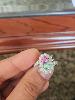 Anello da cocktail “Toi et Moi” in oro bianco 18 carati con Paraiba, zaffiro rosa e diamanti