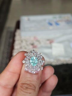 Set in 18K white Gold, Paraiba Tourmaline & Rose Cut Diamonds Engagement Ring