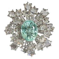 Set in 18K white Gold, Paraiba Tourmaline & Rose Cut Diamonds Engagement Ring