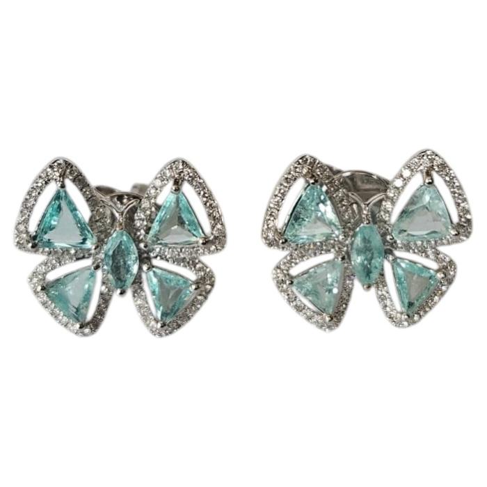 Pendientes de botón «Mariposa» con turmalinas de Paraíba y diamantes, engastados en oro blanco de 18 quilates en venta