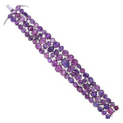 18k White Gold Purple and Pink Star Rubies and Diamonds Flexible Bracelet