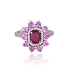 Set in 18K white Gold, Rubellite, Pink Sapphires & Diamonds Engagement Ring