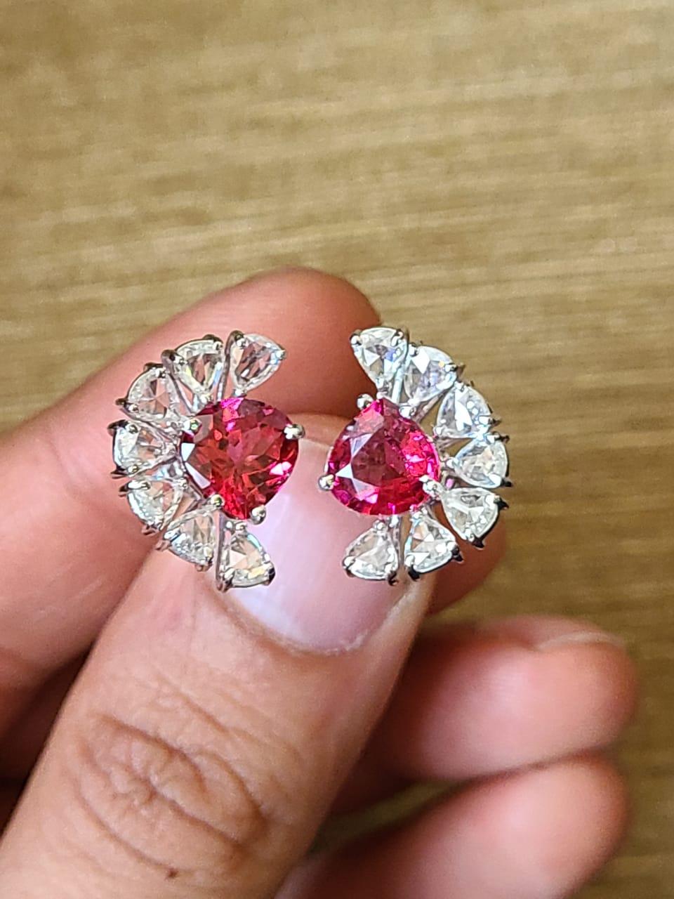 A very gorgeous and beautiful Rubellite Cocktail/ Engagement Ring set in 18K Gold & Diamonds. The combined weight of the Rubellite is 3.02 carats. The weight of the Rose Cut Diamonds is 1.79 carats. Net Gold weight is 6.00 grams. The dimensions of