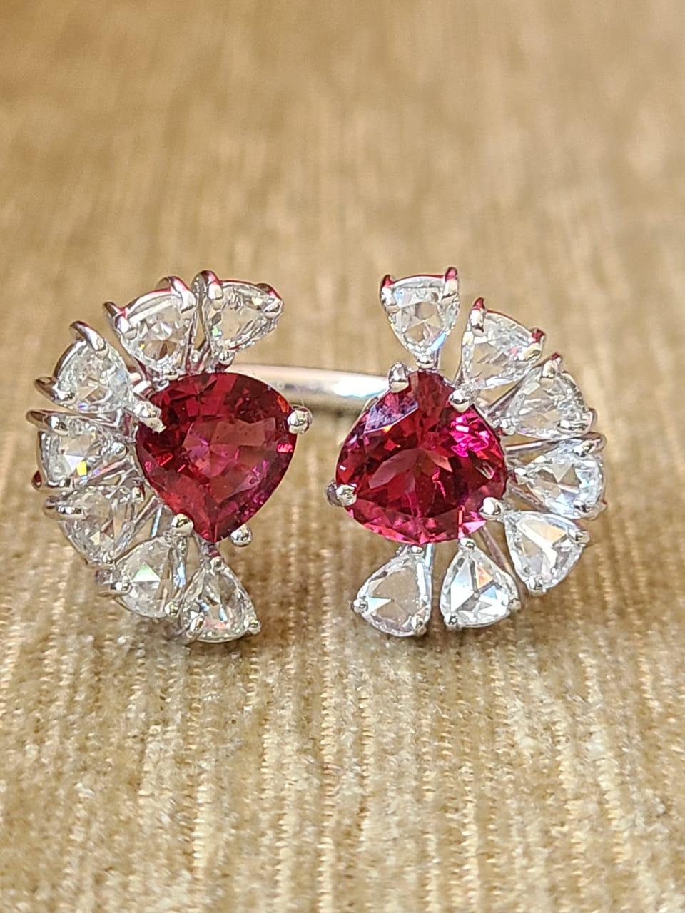 Set in 18K White Gold, Rubellite & Rose Cut Diamonds Cocktail/ Engagement Ring 1