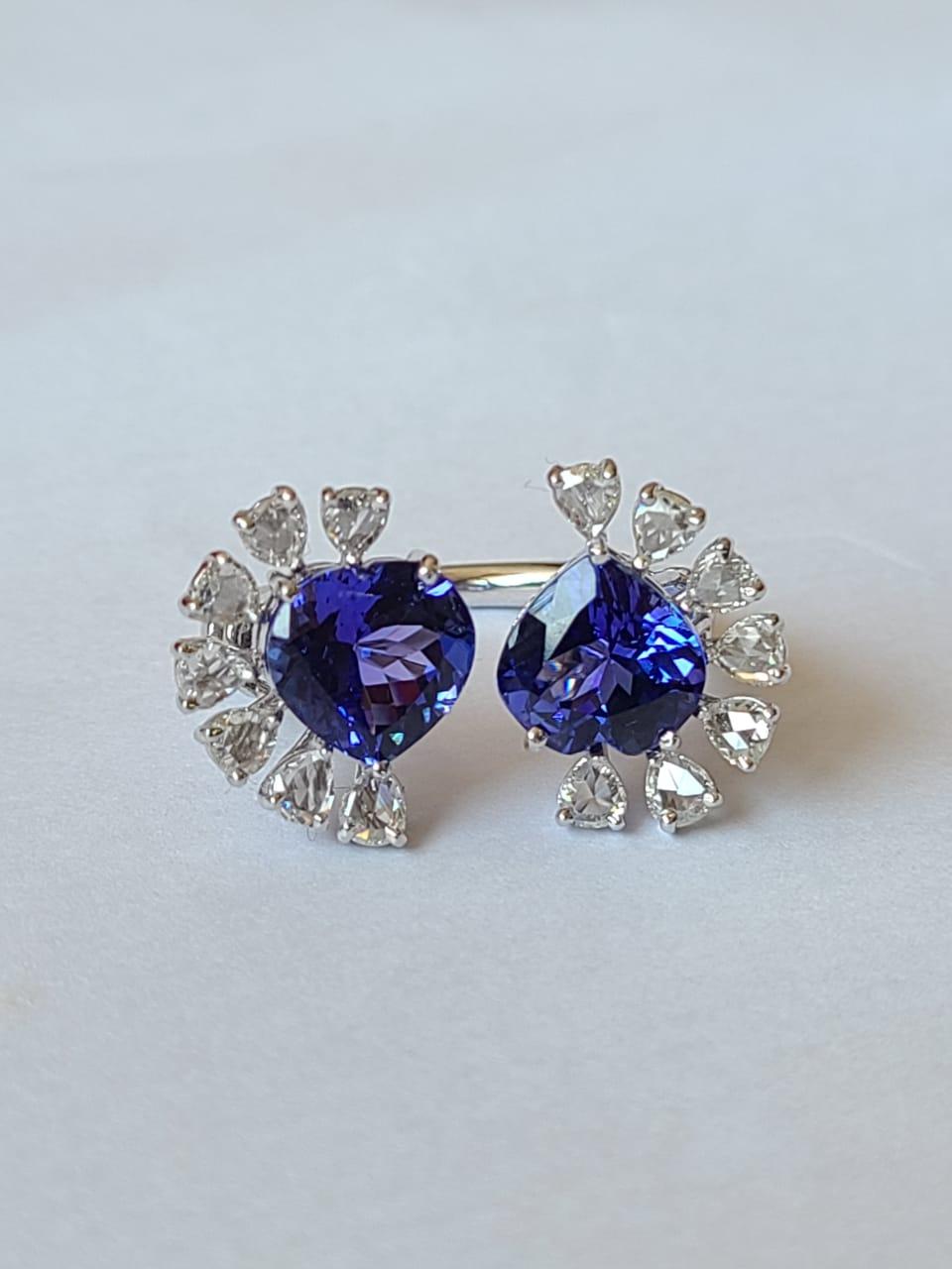 Set in 18K White Gold, Tanzanite & Rose Cut Diamonds Cocktail/ Engagement Ring For Sale 2