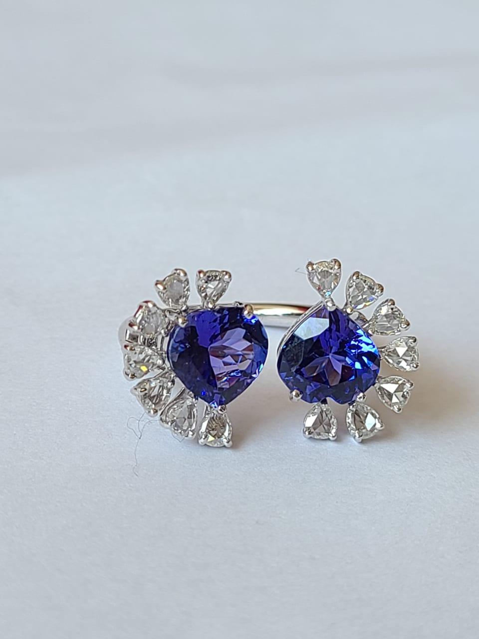 Set in 18K White Gold, Tanzanite & Rose Cut Diamonds Cocktail/ Engagement Ring For Sale 4