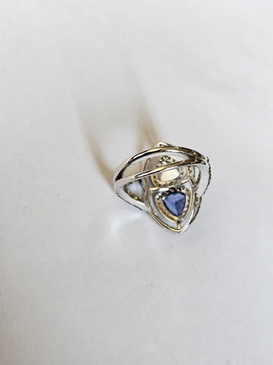Art Deco Set in 18K white Gold, Tanzanite trillion & Rose Cut Diamonds Engagement Ring For Sale