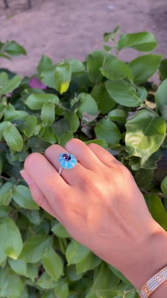 Set in 18K white Gold, Tanzanite, Turquoise Enamel & Diamonds Engagement Ring
