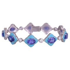 Bracciale moderno in oro bianco 18 carati, tanzaniti, smalto turchese e diamanti