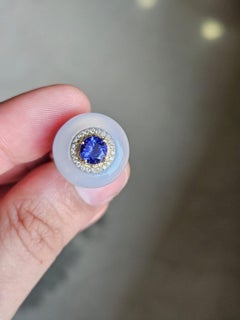 Set in 18K Yellow Gold, 1.06 carat Tanzanite, Chalcedony & Diamond Cocktail Ring