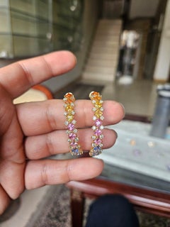 Set in 18K Yellow Gold, 12.82 carats, Multi Sapphires & Diamonds Hoop Earrings