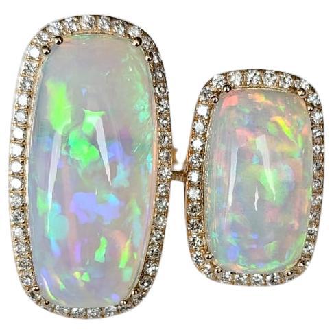 Set in 18K Yellow Gold, 14.04 carats, Ethiopian Opal & Diamonds Cocktail Ring For Sale