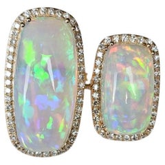 Set in 18K Yellow Gold, 14.04 carats, Ethiopian Opal & Diamonds Cocktail Ring
