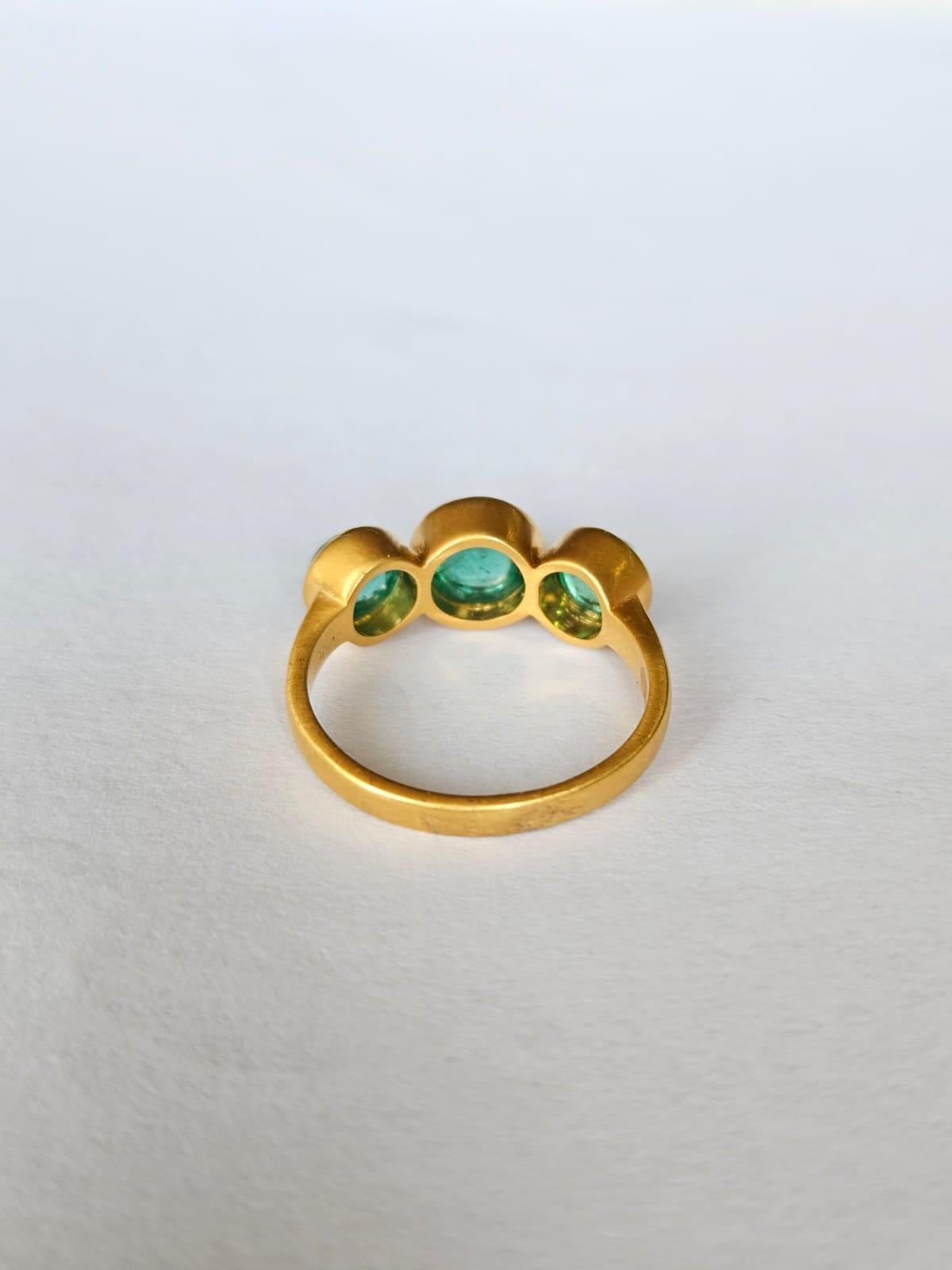 Classical Greek Set in 18K Yellow Gold, 2.91 carats, natural Zambian Emerald Cabochon Band Ring For Sale