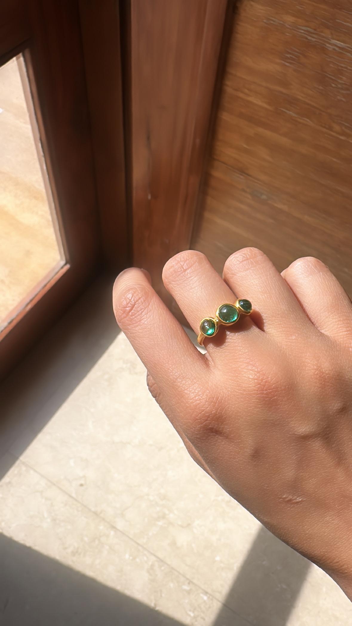 Set in 18K Yellow Gold, 2.91 carats, natural Zambian Emerald Cabochon Band Ring For Sale 2