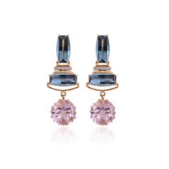 Set in 18K Yellow Gold, Kyanite, Amethyst & Diamonds Chandelier Earrings