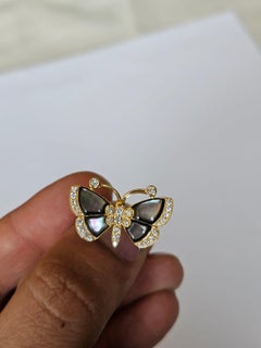 Set in 18K Yellow Gold, Mother of Pearl & Diamonds "Butterfly" Cocktail Ring