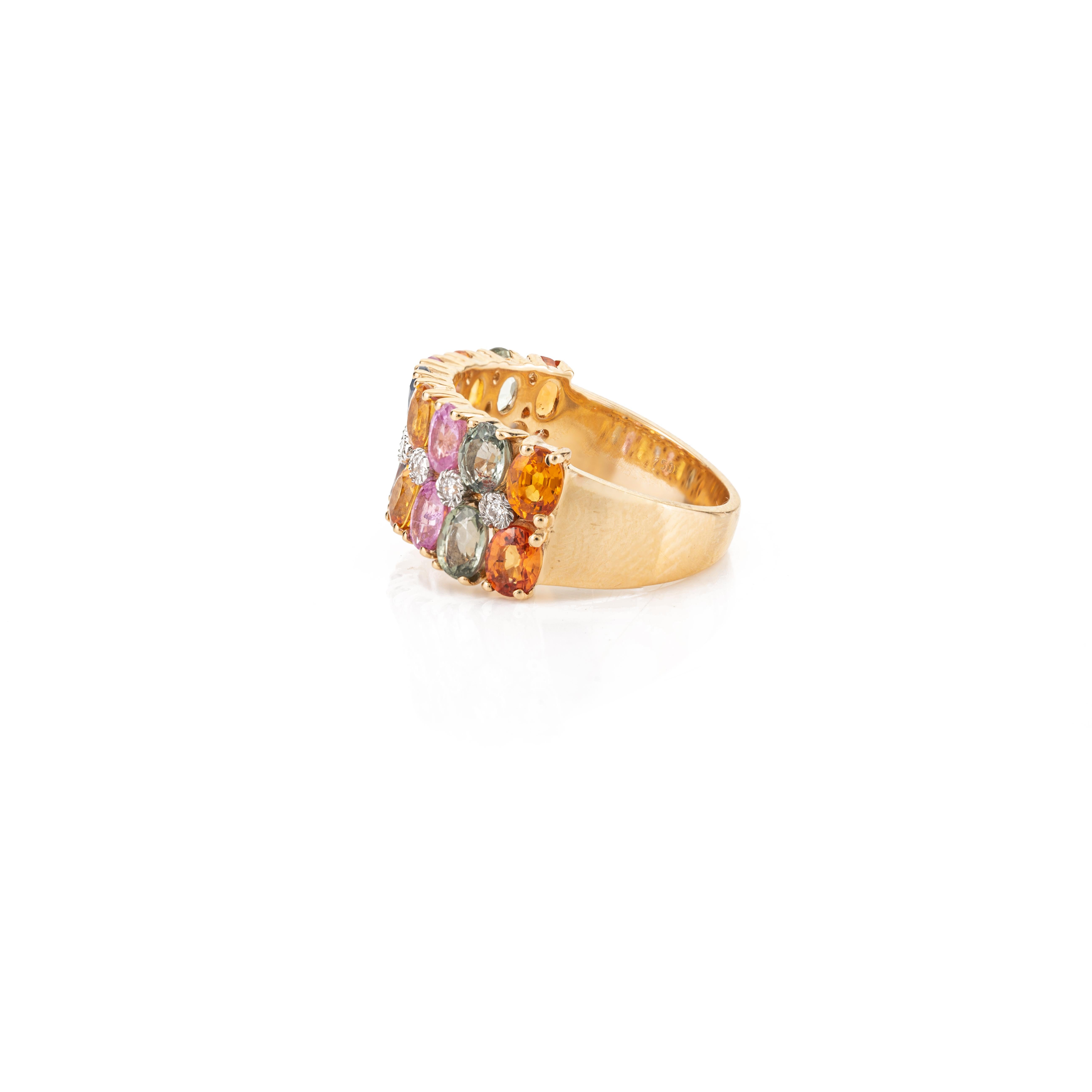 En vente :  Alliance pour femmes en or jaune 18 carats avec saphirs multicolores et diamants 5