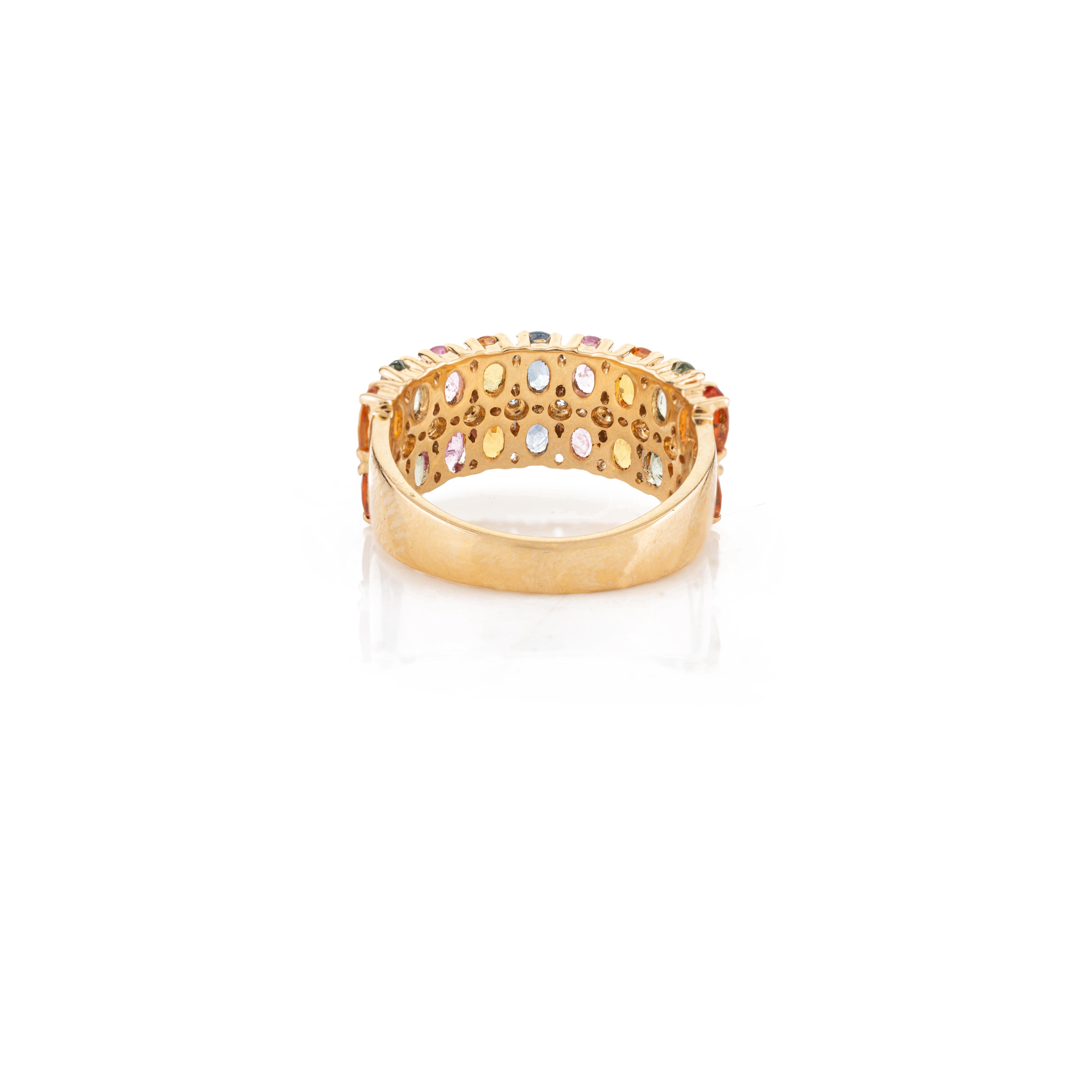 En vente :  Alliance pour femmes en or jaune 18 carats avec saphirs multicolores et diamants 7