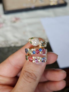 Set in 18K Yellow Gold, Multi Sapphires & Diamonds "Snake" Engagement Ring