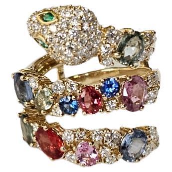 Bague de fiançailles "serpent" en or jaune 18 carats, multi-saphirs et diamants en vente