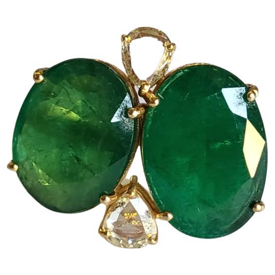 Set in 18k Yellow Matte Gold 12.74 Carat Zambian Emerald & Diamond Cocktail Ring For Sale