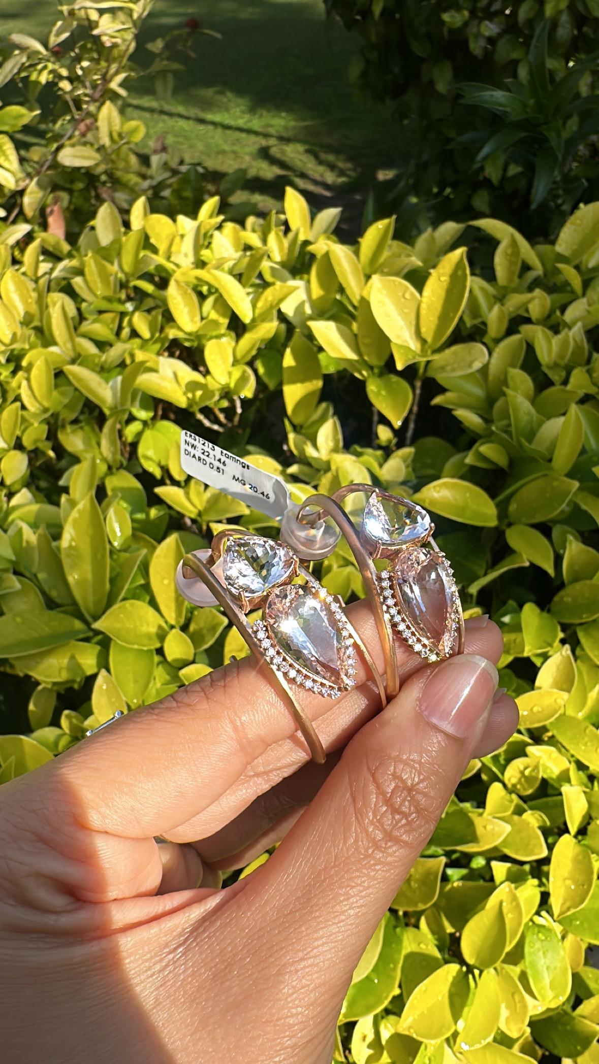 Créoles en or jaune mat 18 carats, morganite et diamants de 20,46 carats en vente 5