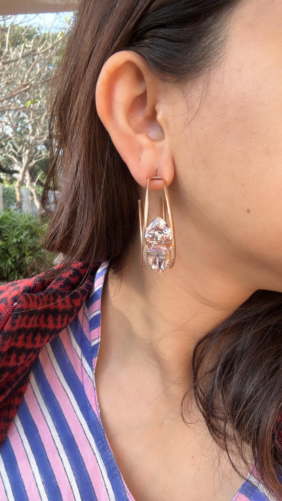 Créoles en or jaune mat 18 carats, morganite et diamants de 20,46 carats en vente 8