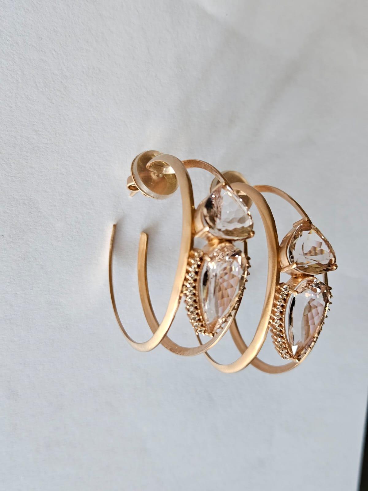 Créoles en or jaune mat 18 carats, morganite et diamants de 20,46 carats Unisexe en vente